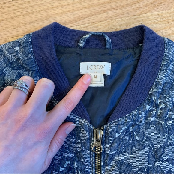 J Crew Denim Floral Bomber Jacket - Picture 4 of 5